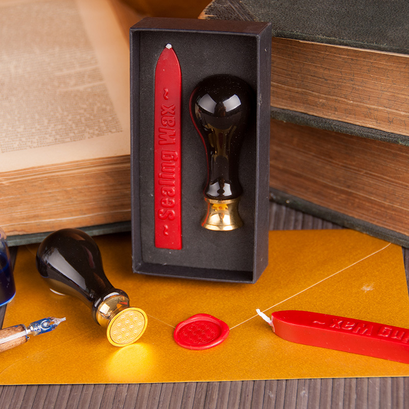 Blume des Lebens Siegel-Set Stempel und rotes Siegelwachs