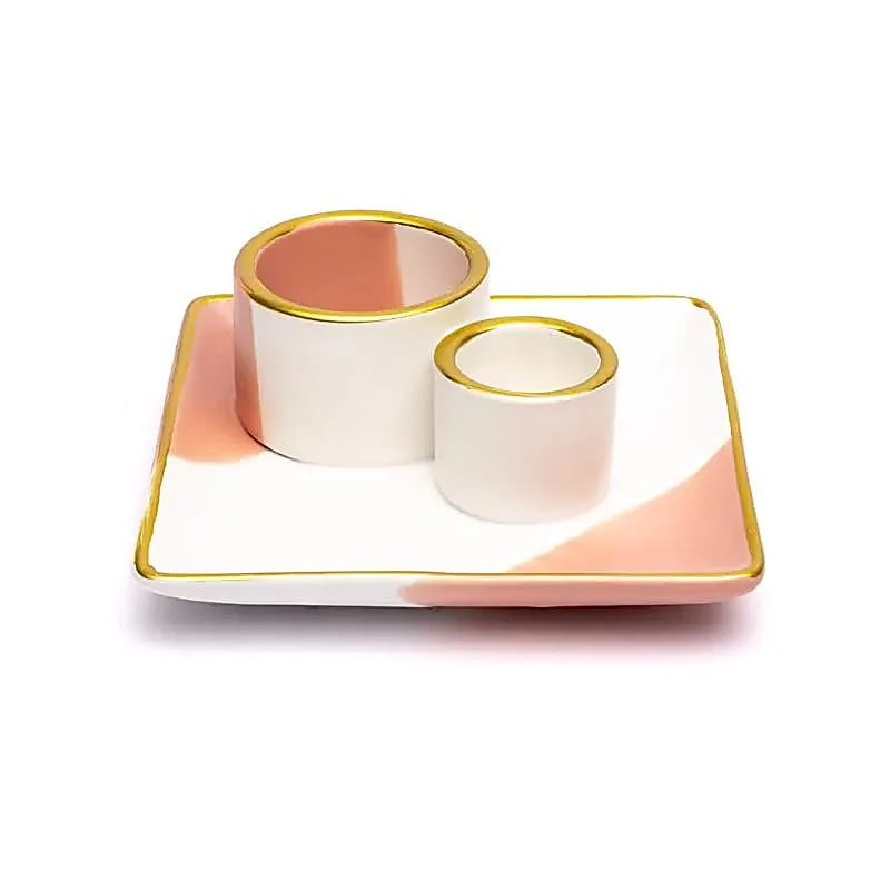 Keramikhalter für Räucherbündel und Palo Santo – Blume Rosa, Weiß und Gold