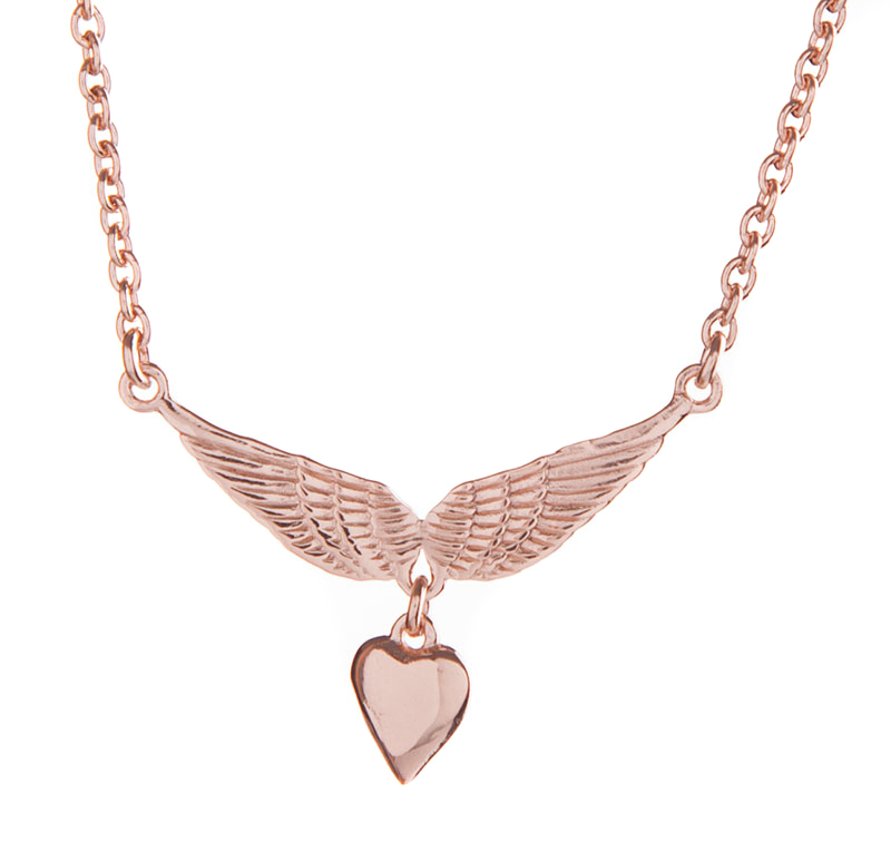 Collier "Engelsschwingen mit Herz" Rose vergoldet