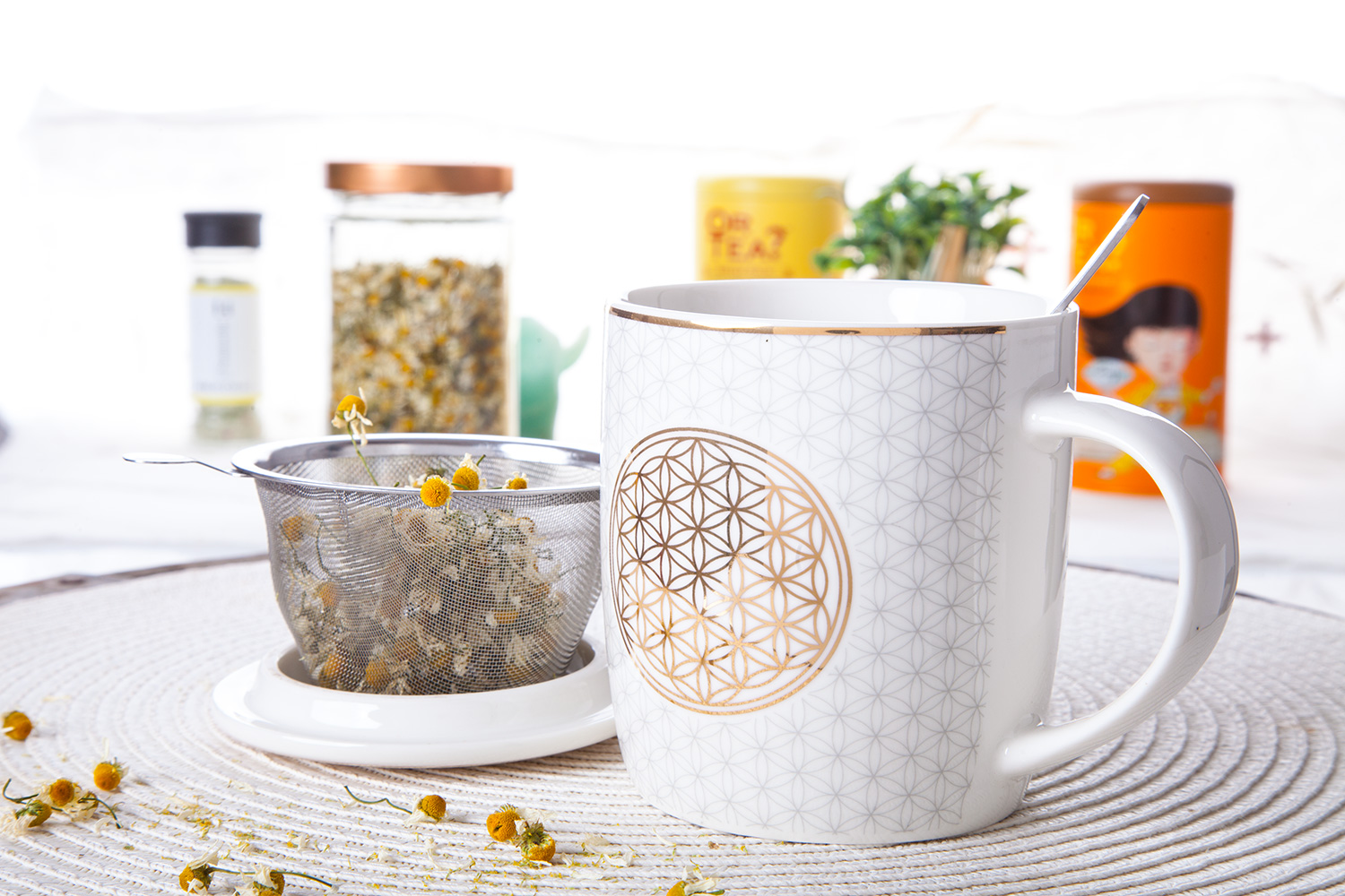 Teetasse Blume des Lebens - Set mit Sieb