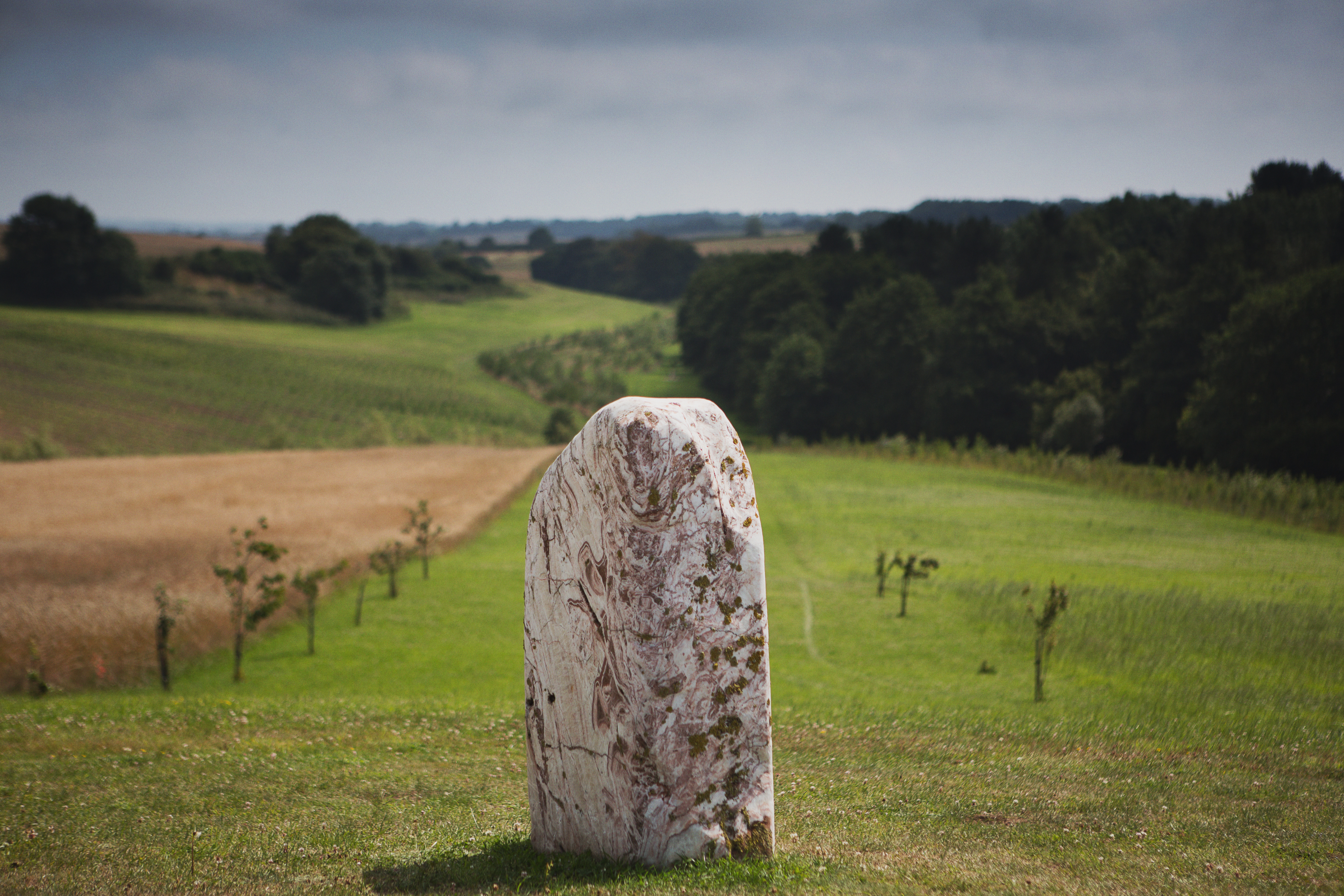 Landschaft der Shire Farm mit Stein und weitem Blick