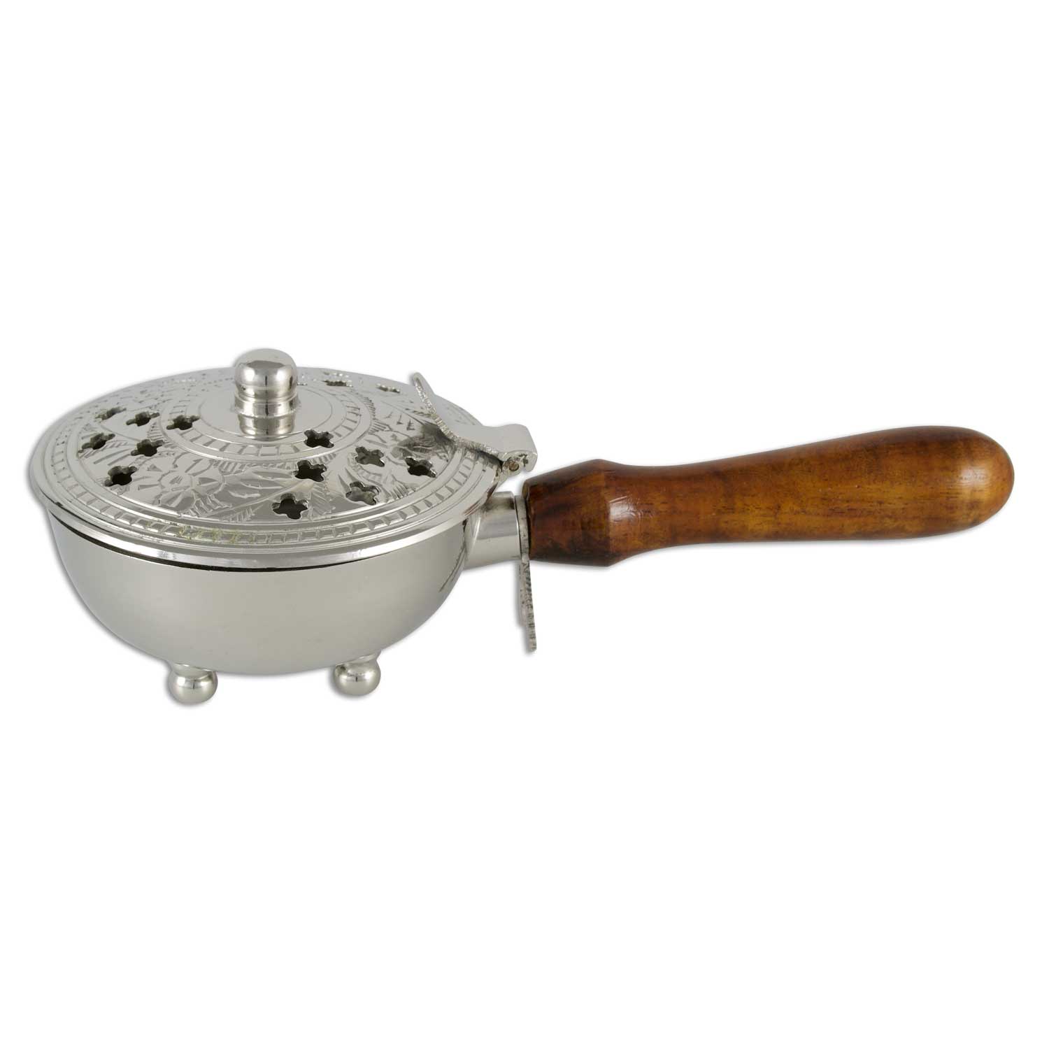Räucherpfanne „Silberglanz“ aus Messing mit Holzgriff