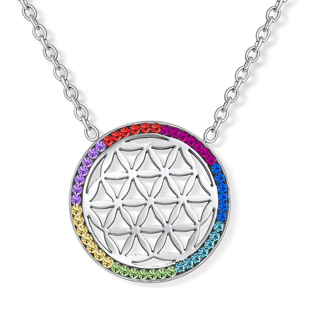 Blume des Lebens im Chakrarad mit Kette