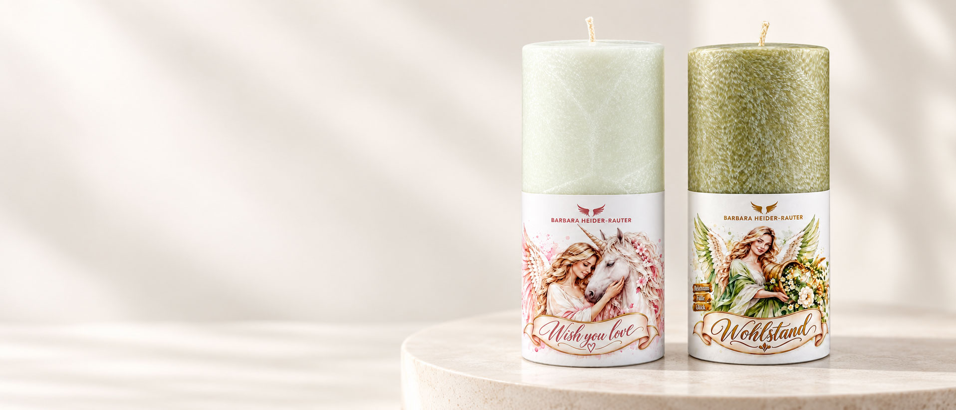 Neue Engelkerzen Wish you Love und Wohlstand von Barbara Heider-Rauter