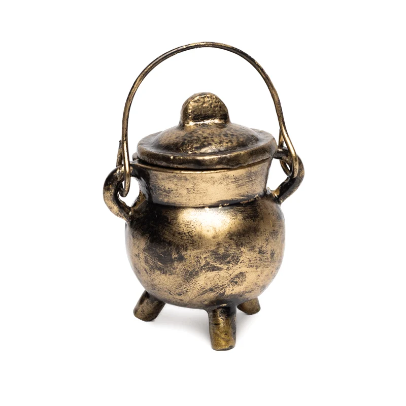 Kleiner Hexenkessel aus Gusseisen, goldfarben