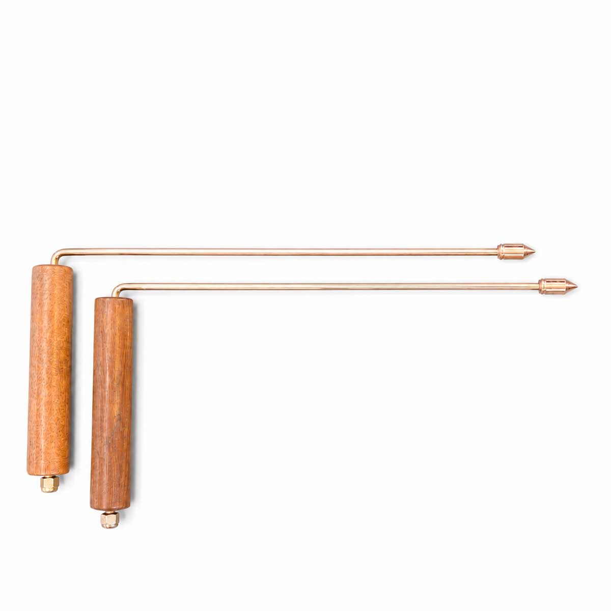 Klassische Winkelrute mit Holzgriffen und Zeigspitzen
