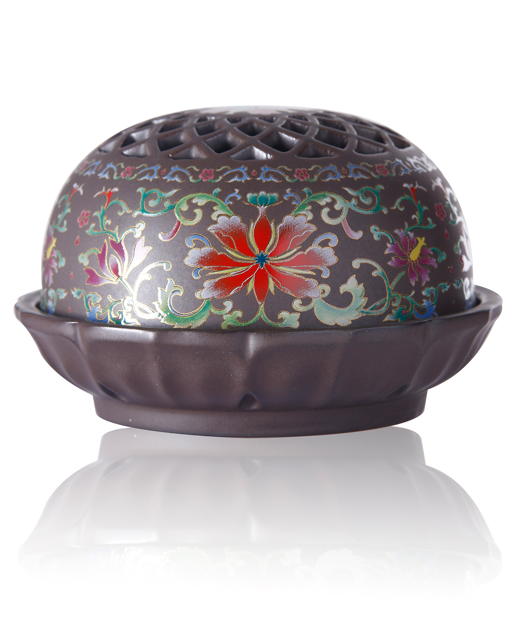 Räuchergefäß aus Keramik mit Lotusverzeierung