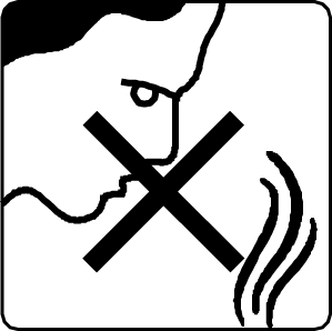 Symbol: Direktes Einatmen von Rauch vermeiden / Raum lüften