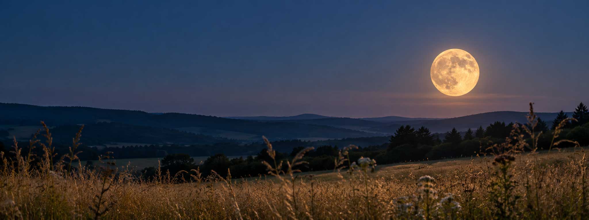 Vollmond über einer herbstlichen Landschaft