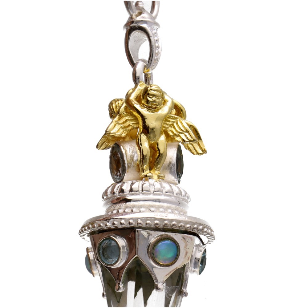 Elegantes Engel-Pendel mit Opal und Topas in Sterlingsilber