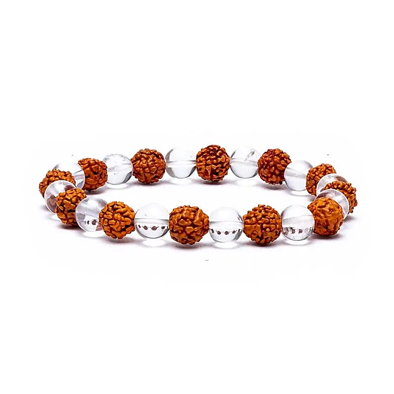 Armband Rudraksha und Bergkristall