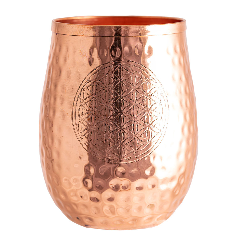 Kupfertrinkbecher mit Blume des Lebens – Harmonie für Körper und Geist