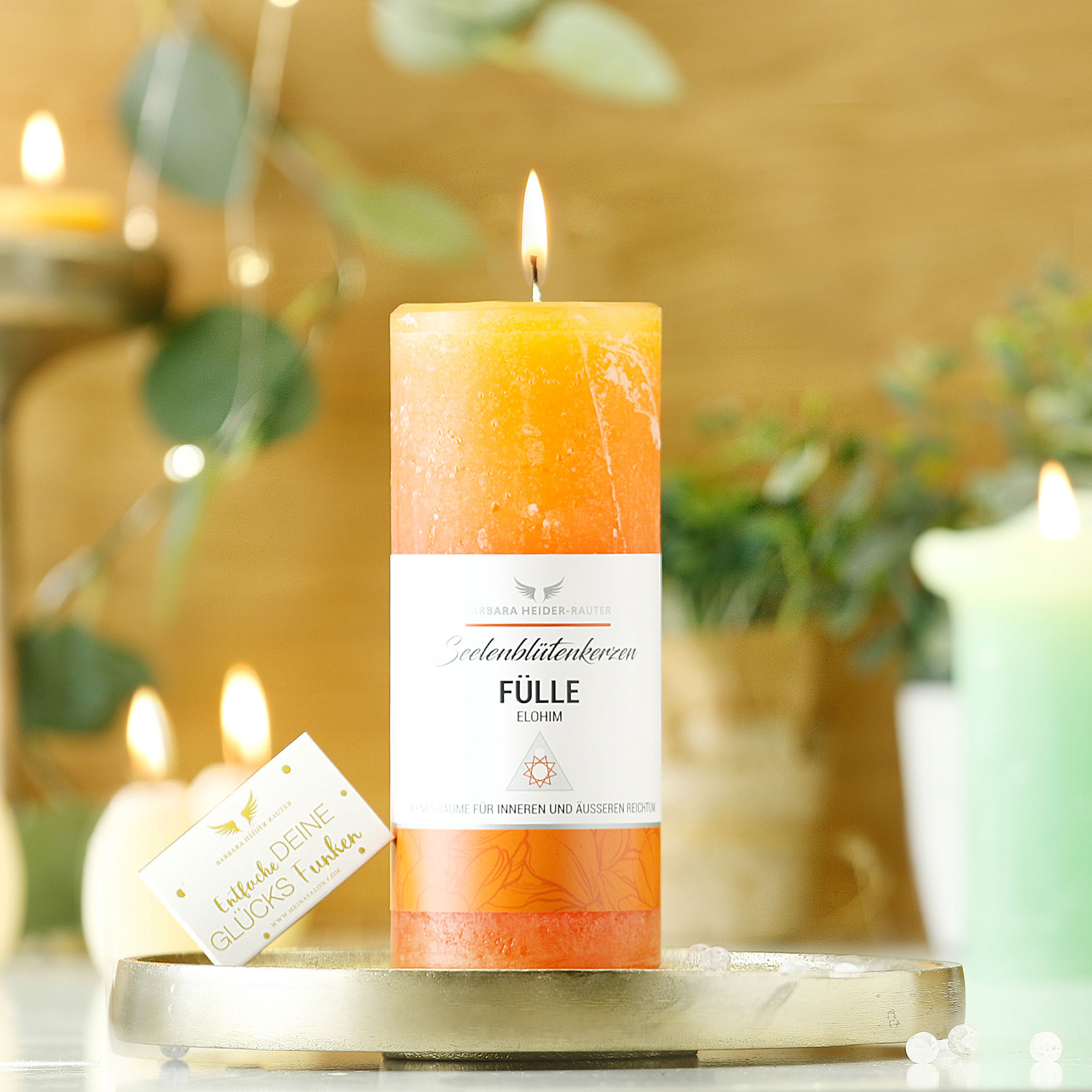 Brennende Seelenblütenkerze Fülle, Farbe Orange