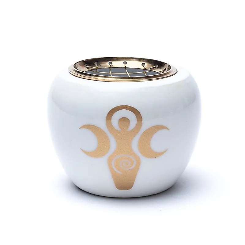 Weiß & Gold Weihrauchbrenner mit Göttin-Symbol