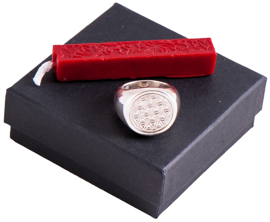 Blume des Lebens Siegel-Ring und rotes Siegelwachs