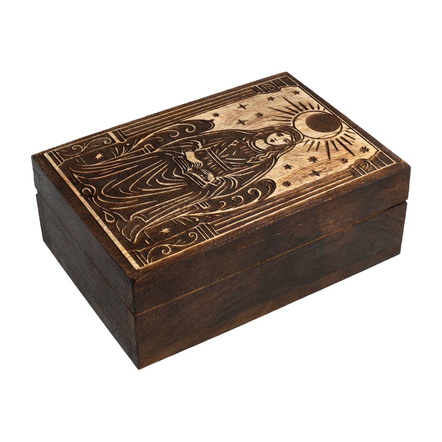 Tarot-Box Die Priesterin aus schwarzem Mangoholz