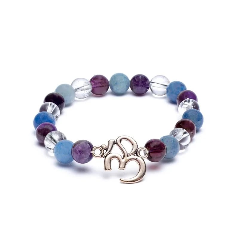 Mala-Armband Amethyst, Aventurin, Bergkristall und OM Anhänger