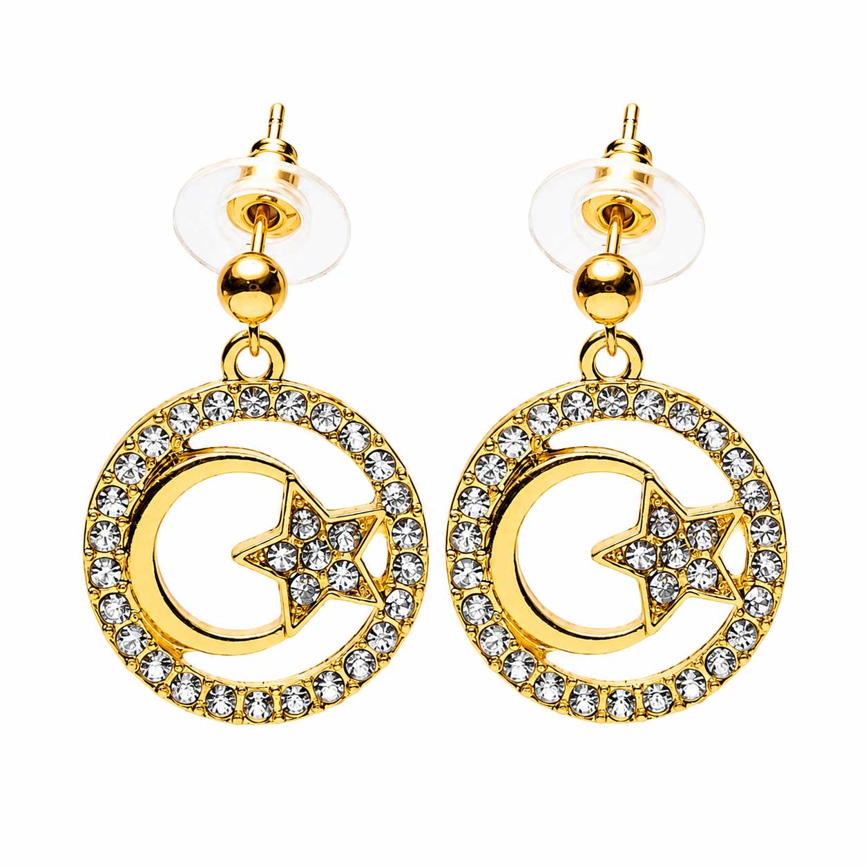 Goldfarbene Ohrringe Mond und Stern