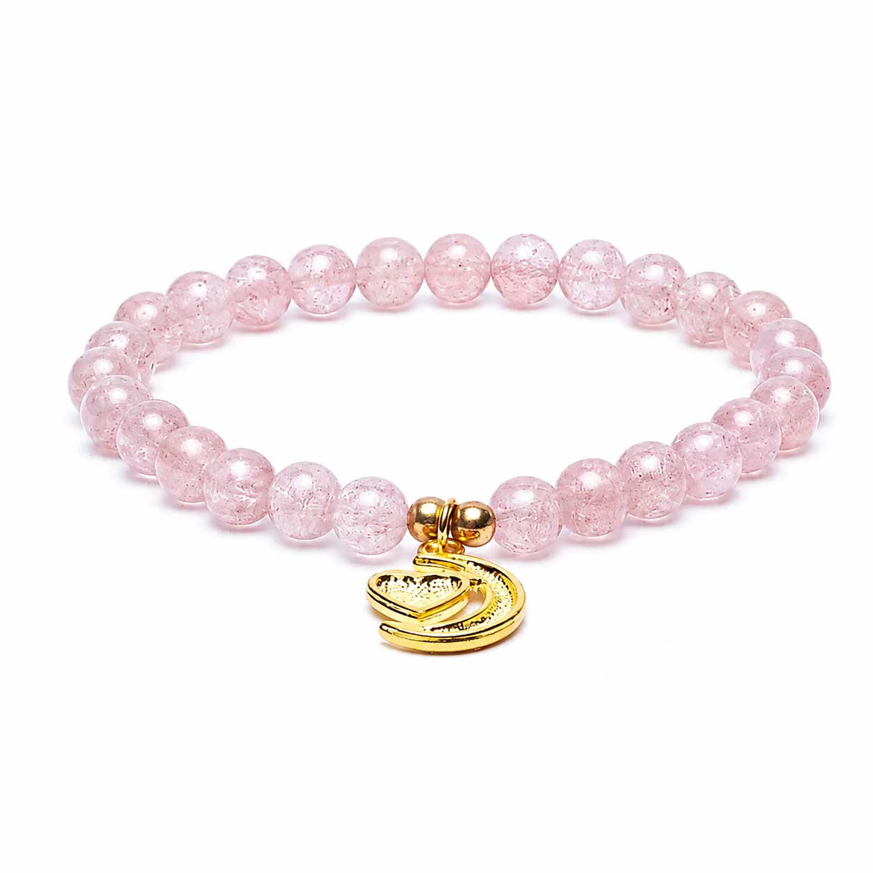 Armband Erdbeerquarz mit Herz- und Mondanhänger