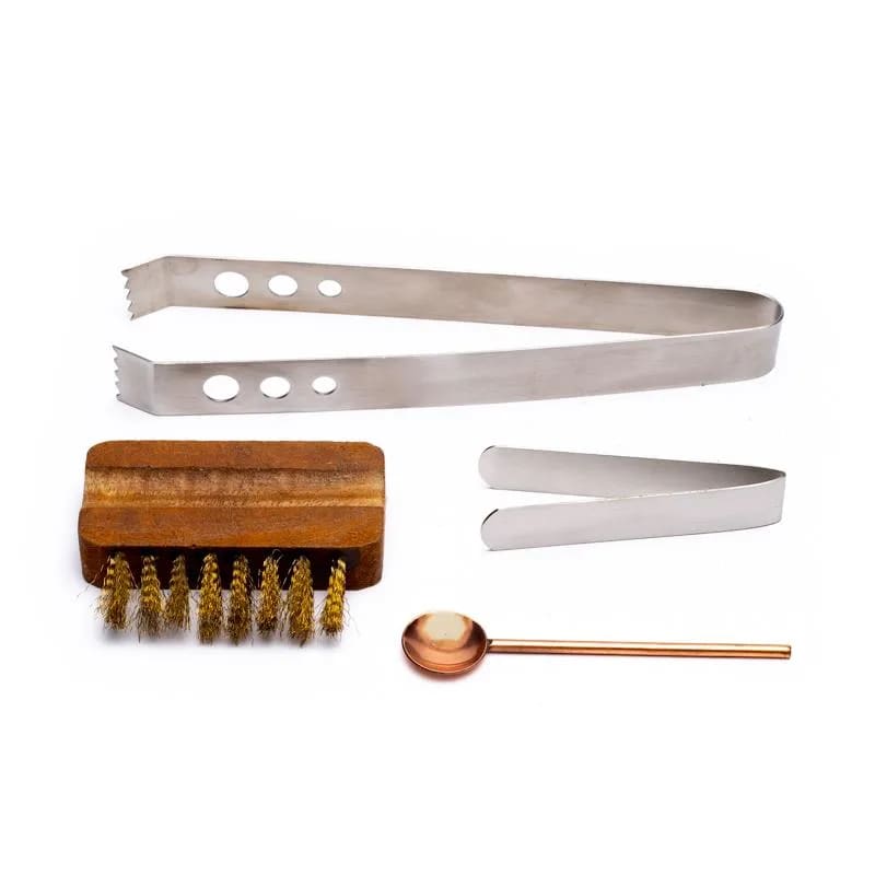 Räucherzubehör Set aus Pinsel, Löffel und zwei Zangen