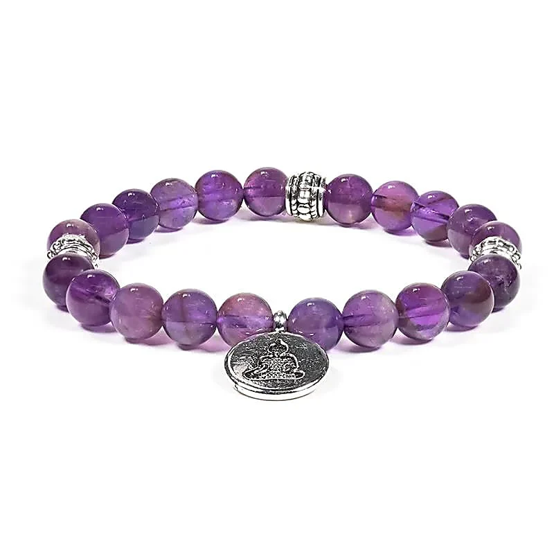 Mala-Armband Amethyst mit Buddha-Symbol