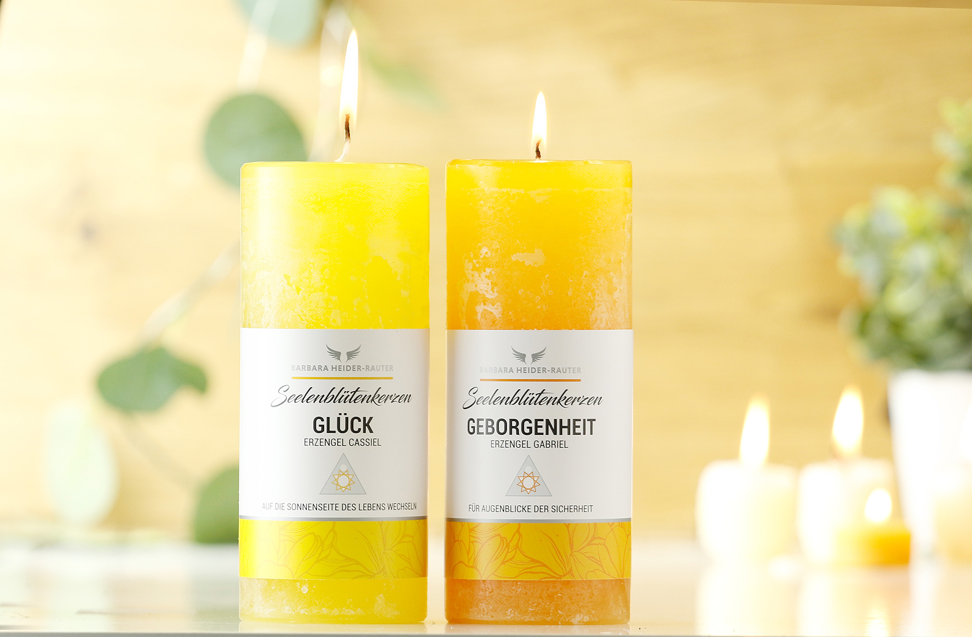 Brennende Seelenblütenkerze Geborgeheit, Beispiel Bild