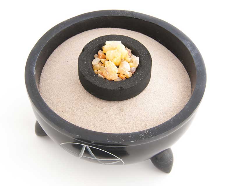 Specksteinschale zum Räuhern Pentagramm, groß mit Sang gefüllt