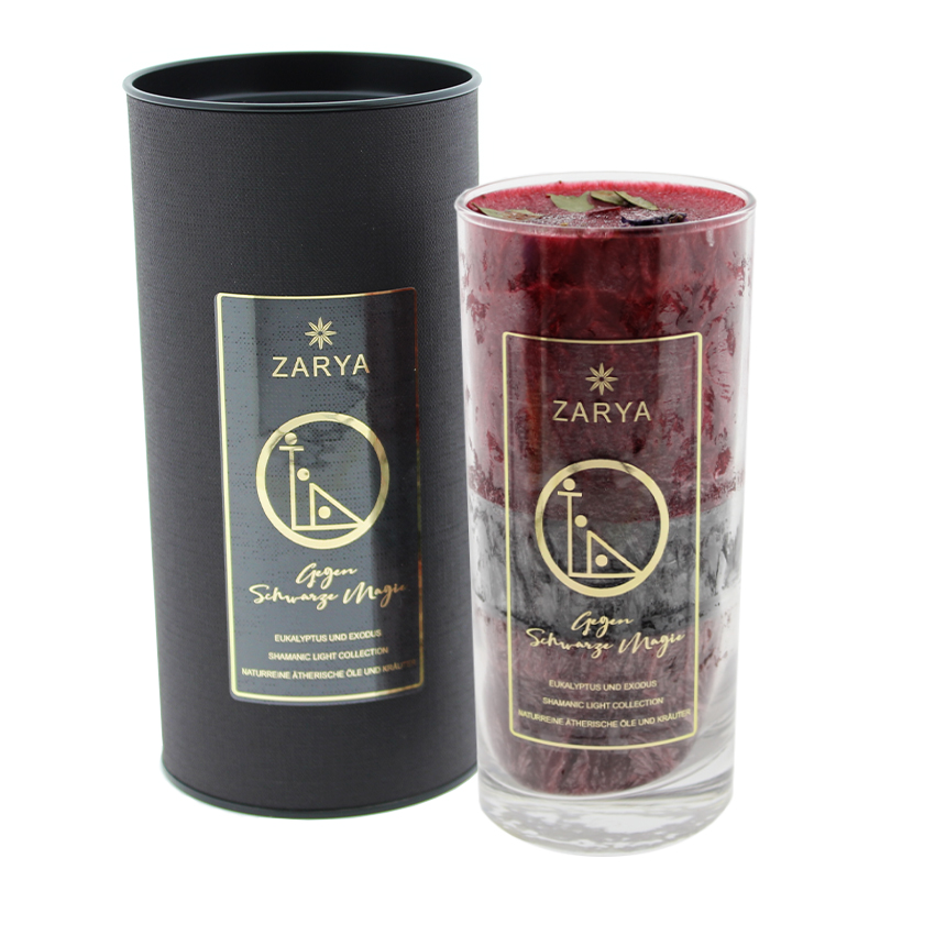 Ritualkerze "Gegen Schwarze Magie" mit Verpackung der Firma Zarya