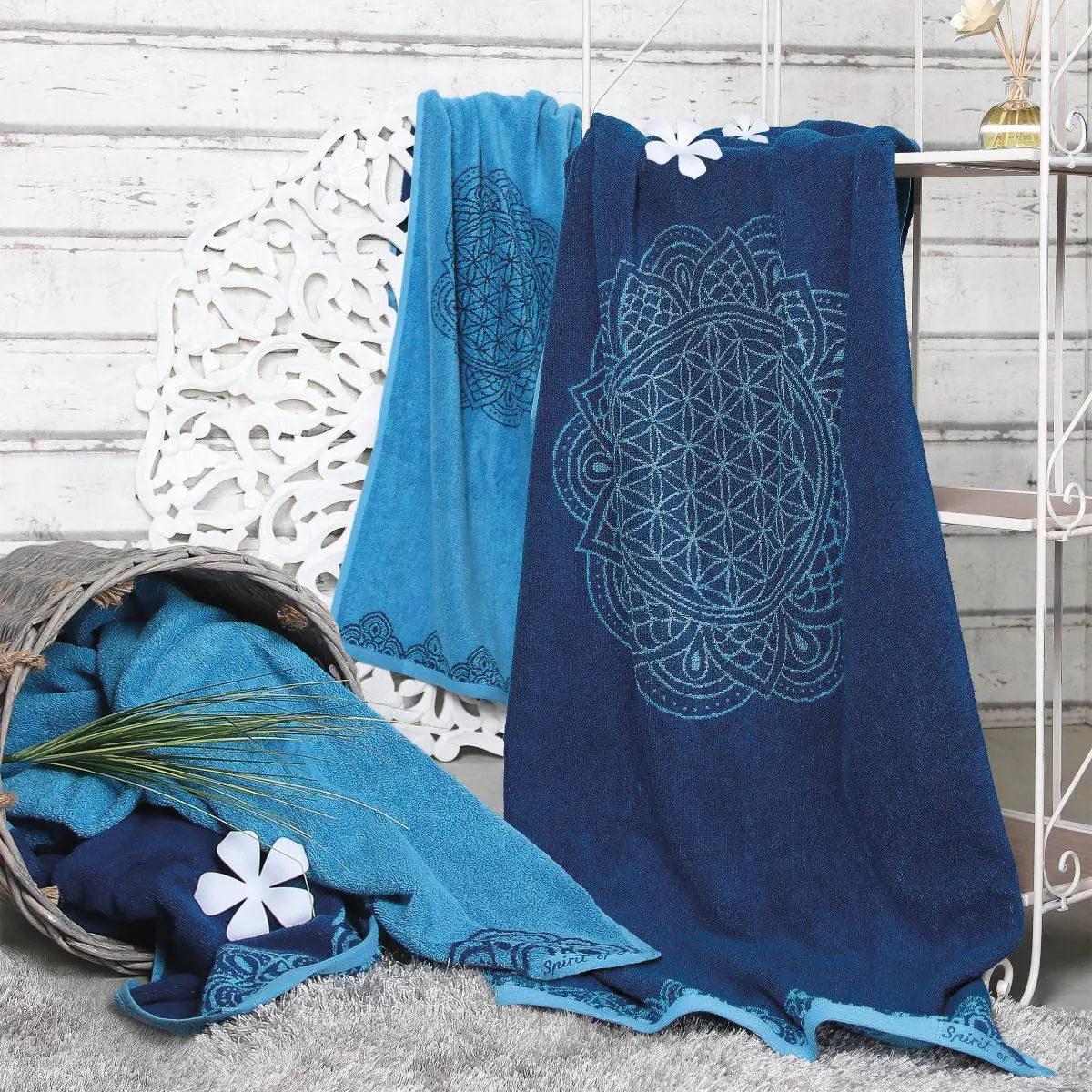 Spirit of Om Frotteetücher Happy Flower of Life ozeanblau/azur