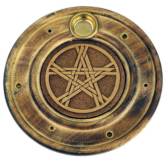 Runder Räucherstäbchen- und Räucherkegelhalter „Pentagramm“