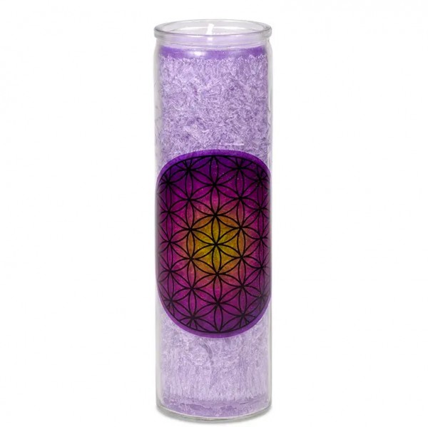 Blume des Lebens Kerze im Glas, violett