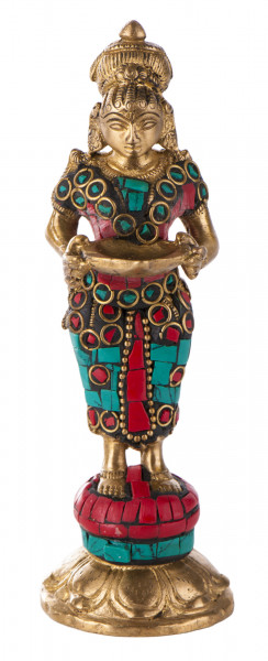 Lakshmi, stehend, 14 cm Messing mit Steinen