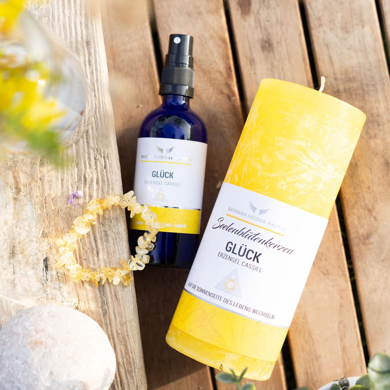 Glückszauber Ritualset mit Kerze, Spray und Citrin Armband